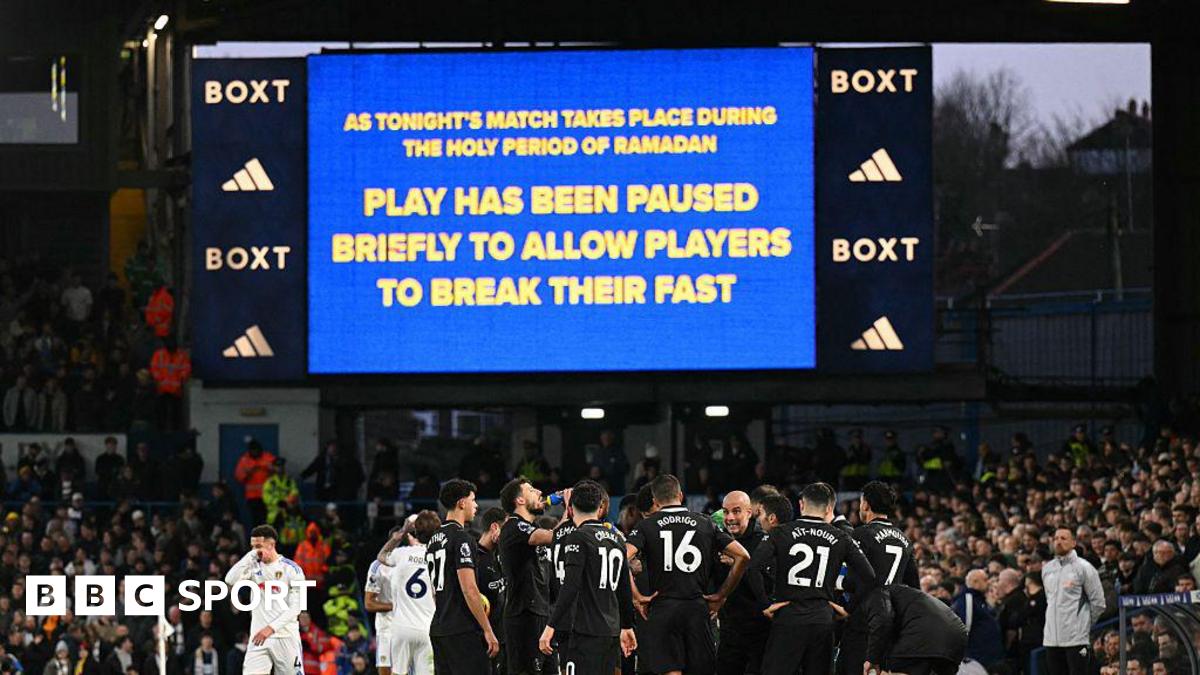 A message on the big screen informing supporters inside Elland Road what the stoppage was for