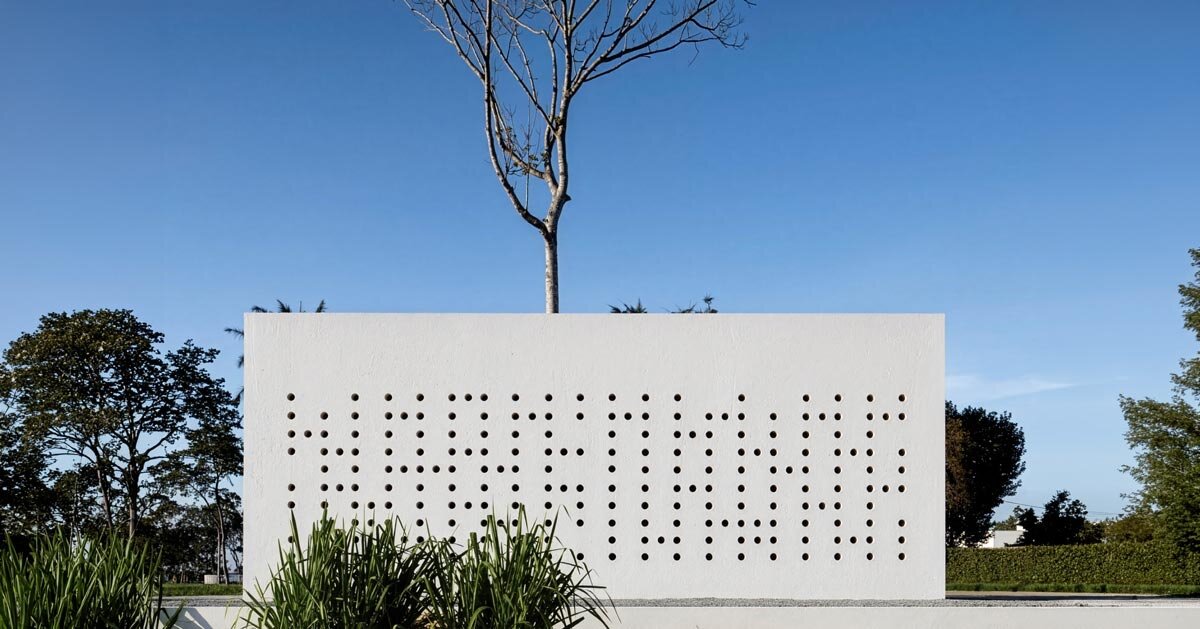 white cubic facade wraps home and studio around a tree in brazil
