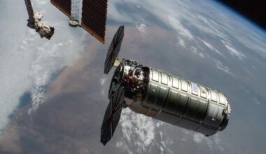 Northrop Grumman's Cygnus XL cargo craft, carrying over 11,000 pounds of new science and supplies for the Expedition 73 crew, is pictiured moments before its capture with the International Space Station's Canadarm2 robotic arm. Both spacecraft were orbiting 257 miles above Namibia. Cygnus XL is Northrop Grumman's expanded version of its previous Cygnus cargo craft increasing its payload capacity and pressurized cargo volume.