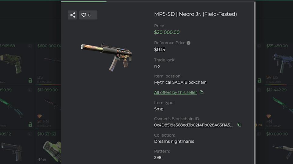 CS2 gun skin listed for $20,000 on a marketplace