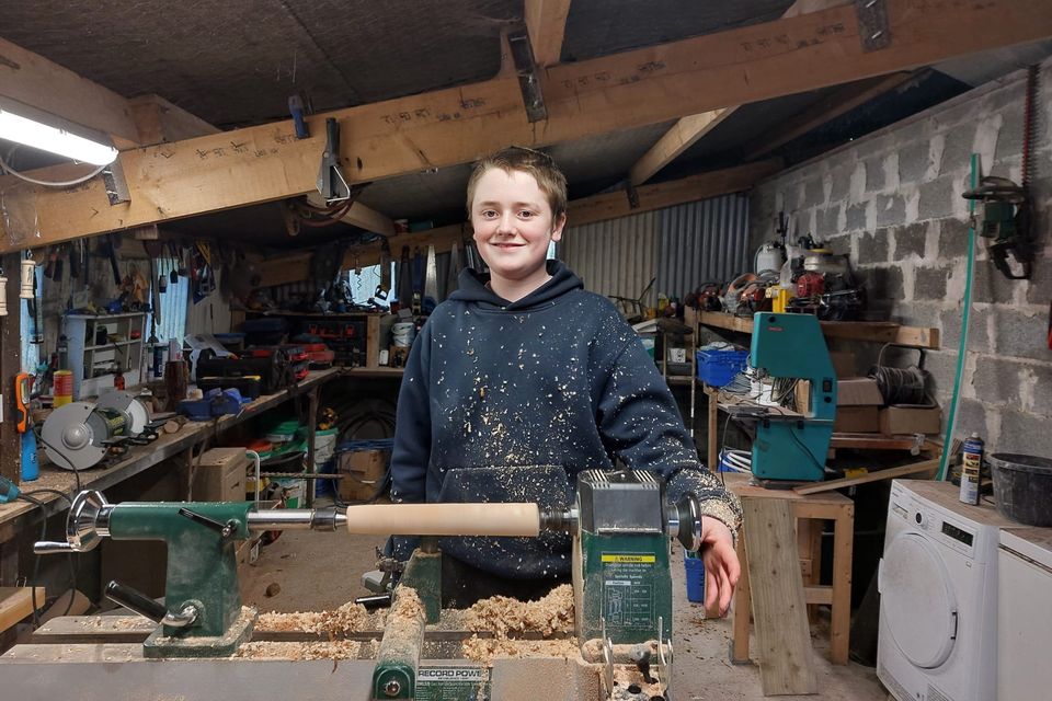 Thirteen-year-old Wicklow woodturner Adam Clancy of 'Adam's Windfall Crafts'.