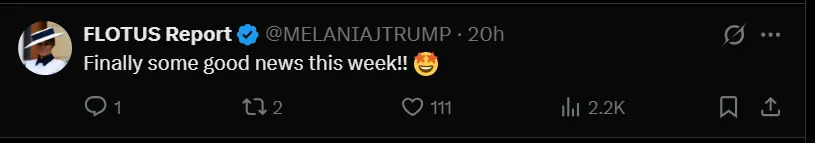 Screenshot from MELANIA TRUMP's post/X