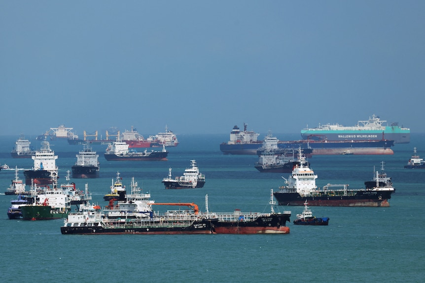 Oil tankers in the Singapore Strait.