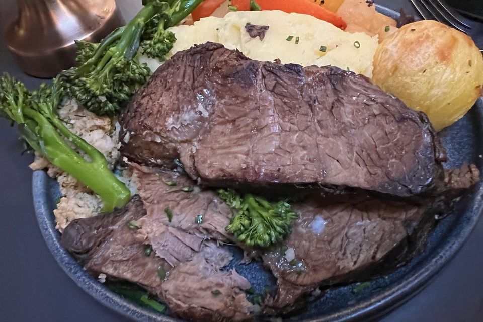Roast beef, seasonal vegetables, roast and mashed potatoes, sage and onion stuffing at McCloskeys of Donnybrook. Photo: Lucinda O'Sullivan