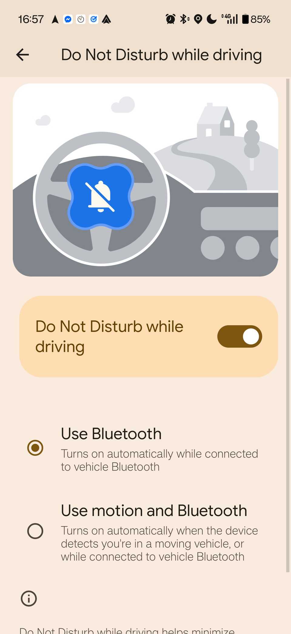 The Do Not Disturb while driving option on a OnePlus 15.