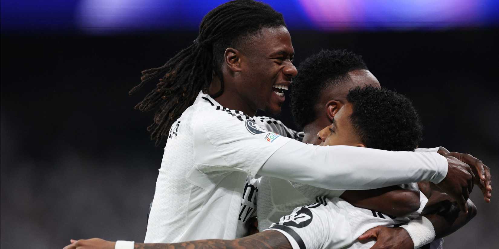 Eduardo Camavinga celebrates a Real Madrid goal with team-mates