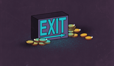 illustration of EXIT sign with gold coins scattered around it