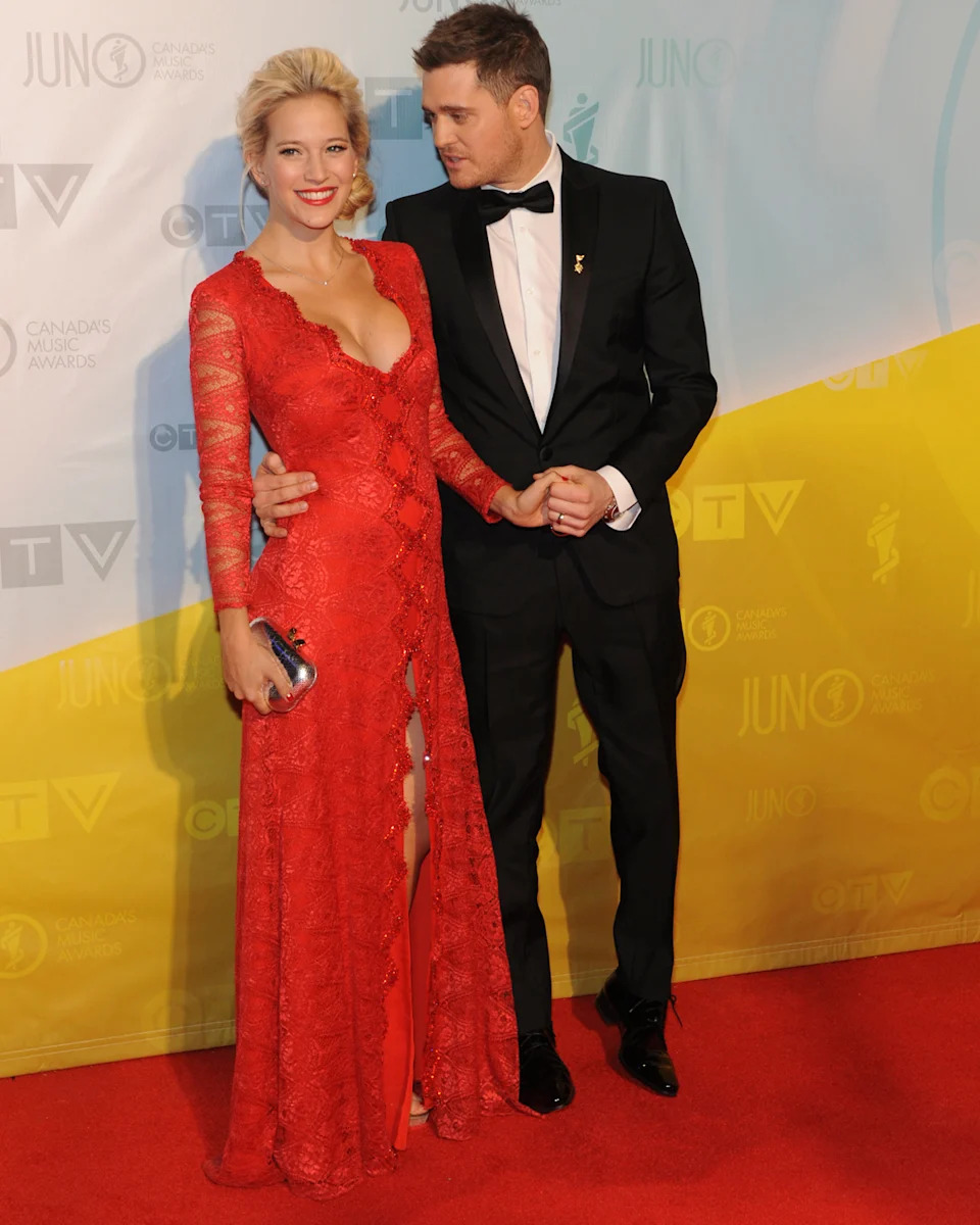REGINA, SK - APRIL 21:  Singer and host of the 2013 Juno Awards Michael Buble and his wife Luisana Lopilato arrive on the red carpet at the Brandt Centre on April 21, 2013 in Regina, Canada.  (Photo by Jag Gundu/Getty Images)