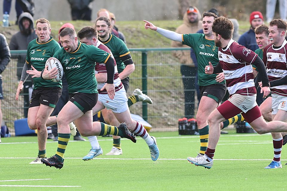 Graeme McQuillan burst through a gap in the Tullow defence during Boyne's title-clinching win on the final day of the Leinster League Division 1A season. Picture: Paul Connor