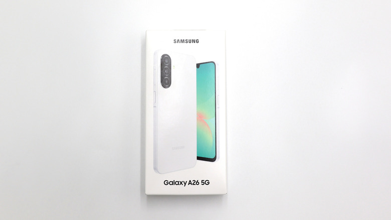 The Galaxy A26 retail box.