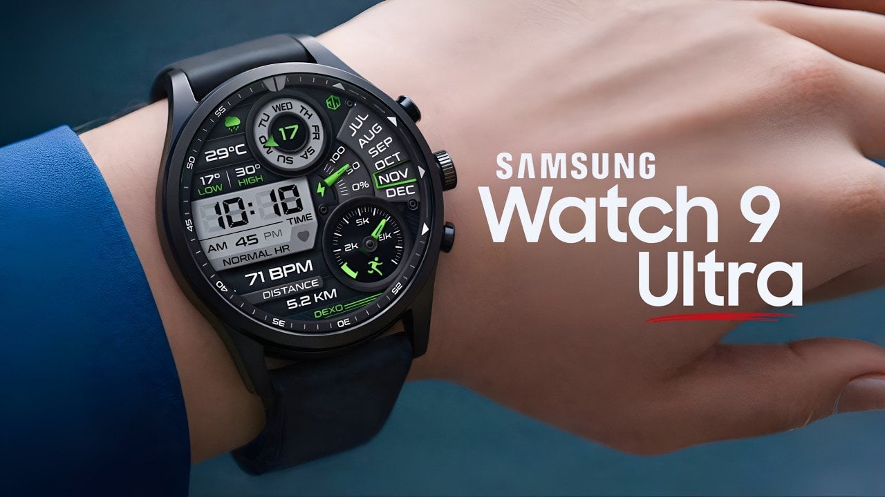 Close-up of Galaxy Watch Ultra 2 concept showing a Snapdragon Elite wearable chip and updated internal layout.