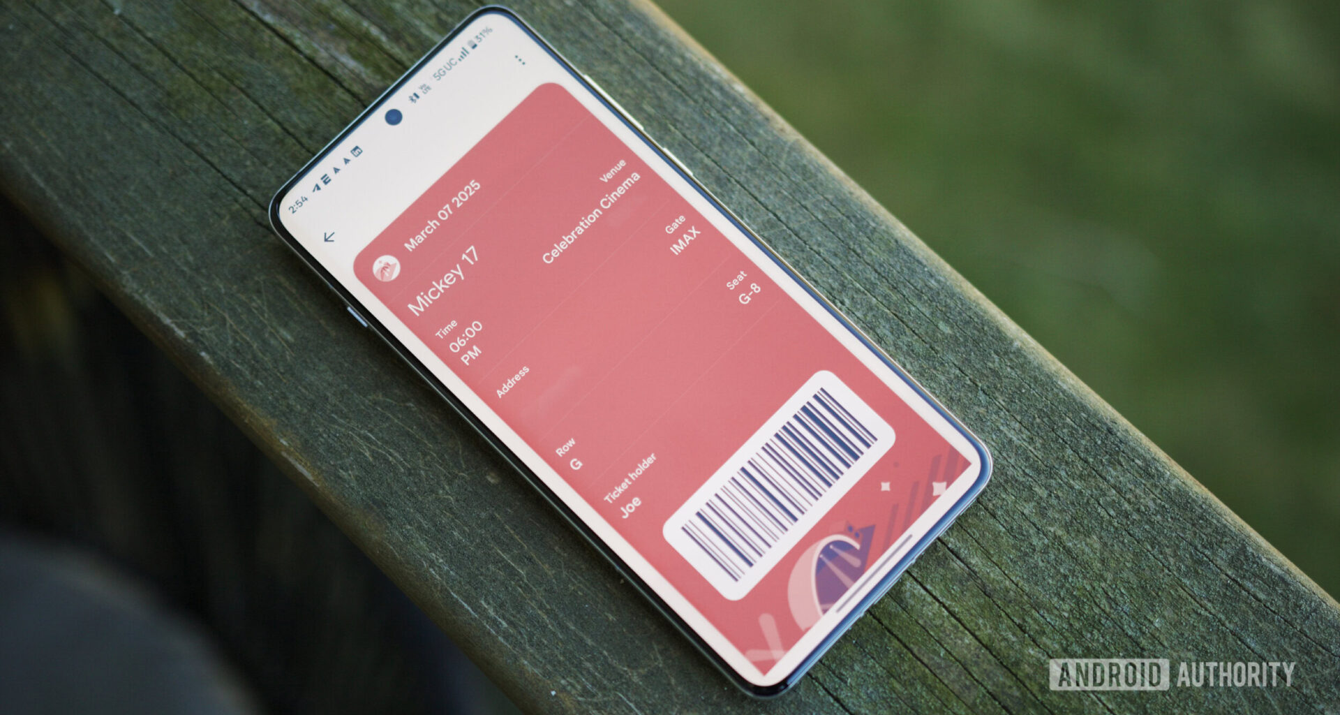 Custom movie theater ticket in Google Wallet.