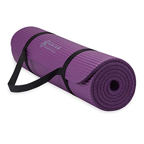 Gaiam Essentials Thick Yoga Mat Fitness &amp; Exercise Mat With Easy-Cinch Carrier Strap, Purple, 72"l X 24"w X 2/5 Inch Thick, 10mm