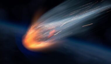 Fast Blazing Asteroid Meteor over Earth atmosphere, Realistic vision