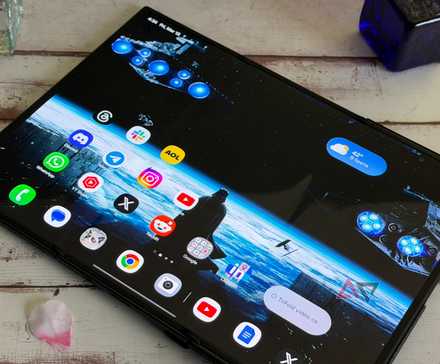 Samsung Galaxy Z TriFold put out on a desk