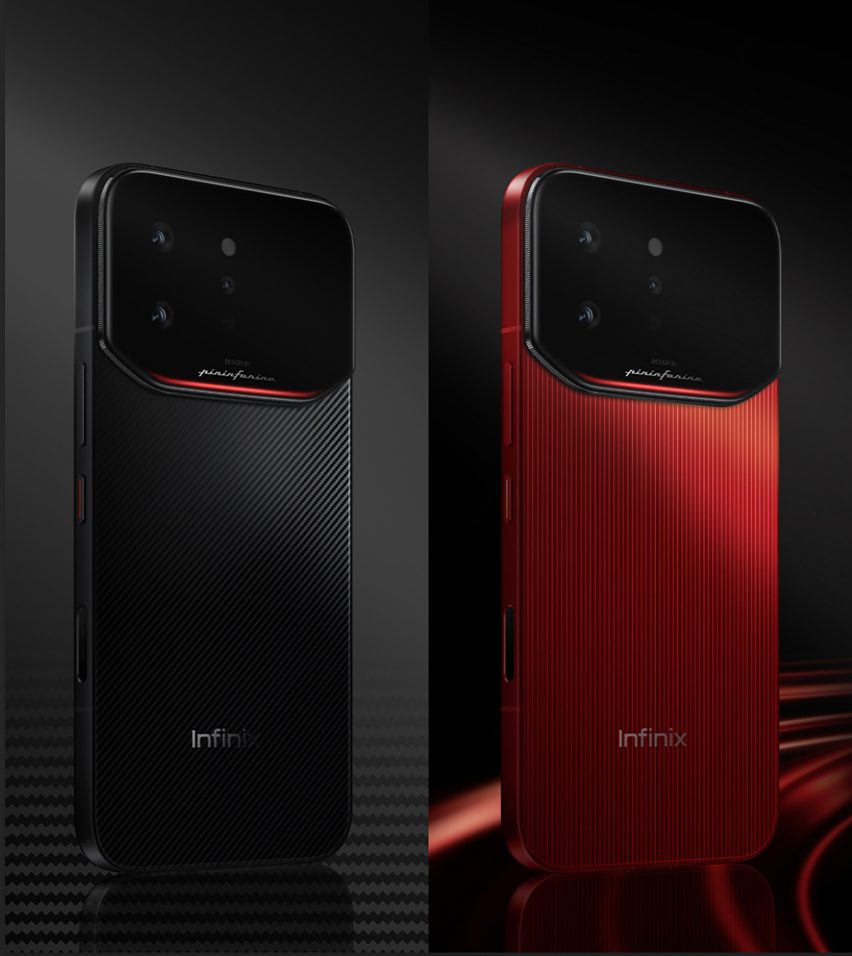 Infinix Note 60 Ultra phones in the colours Torino Black and Monza Red