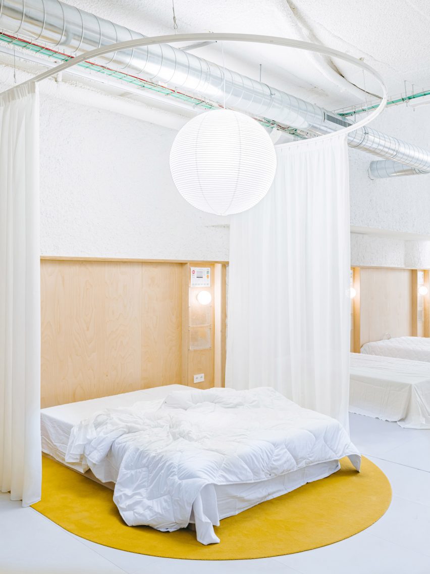 Bright-yellow carpeted island