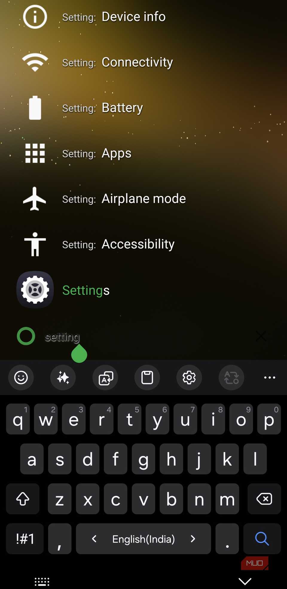 KISS Launcher settings search menu