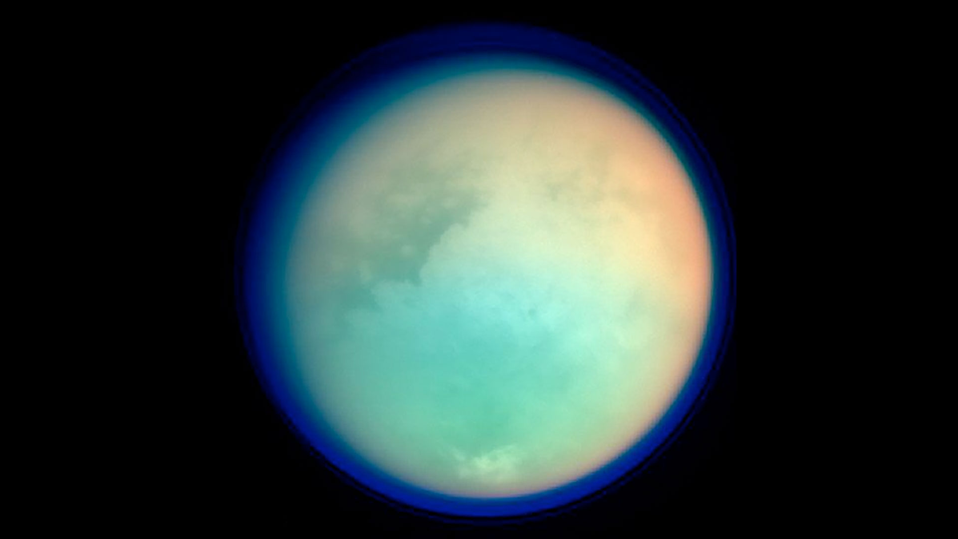 a multicolor infrared and ultraviolet spectrum image of a Saturnian moon