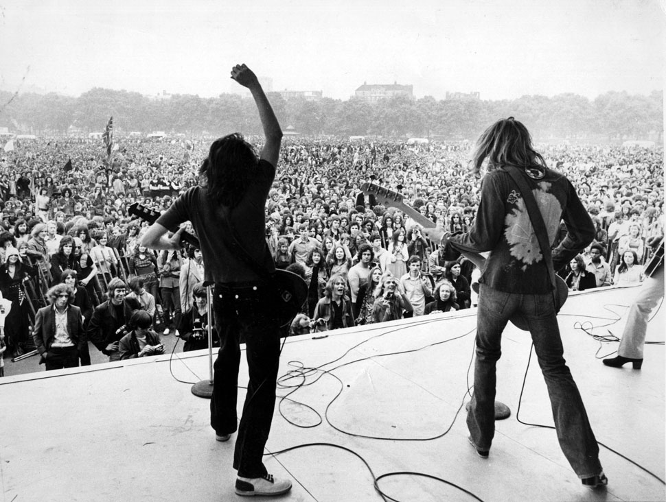 Humble Pie onstage in London's Hyde Park, shot facing the audience