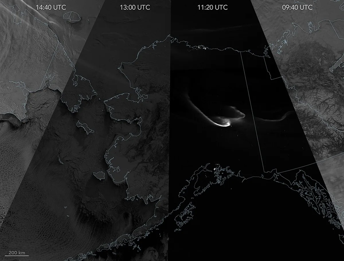 Satellite images captured by the VIIRS instrument on the NOAA-21 satellite show the effects of the March 2026 total lunar eclipse on Earth, from space. NASA Earth Observatory image by Michala Garrison, using VIIRS day-night band data from NASA EOSDIS LANCE, GIBS/Worldview, and the Joint Polar Satellite System (JPSS)