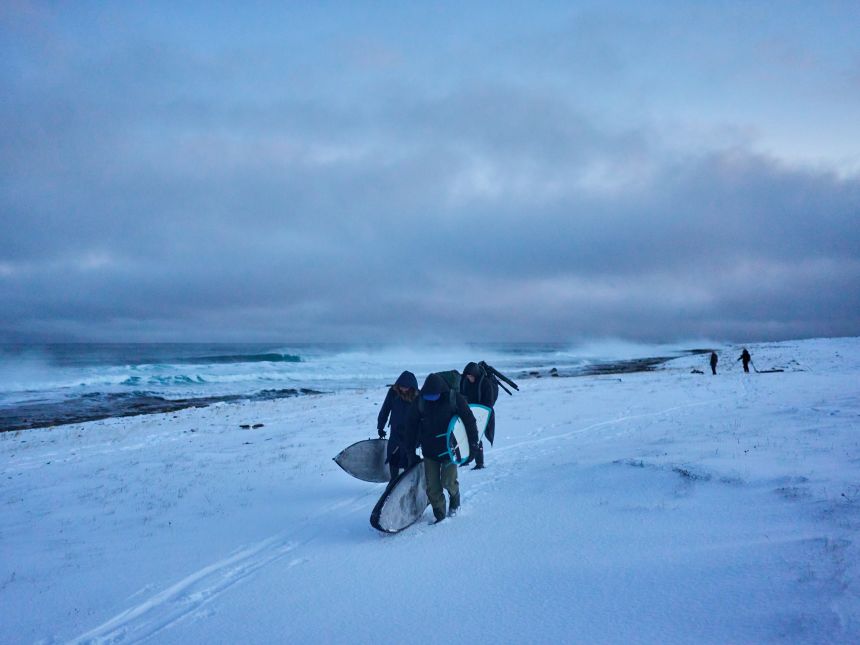 Their Barents Sea surfing trip involved an hour-long trek to the car.
