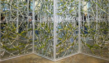 recycled paper waste turns into a living spatial installation