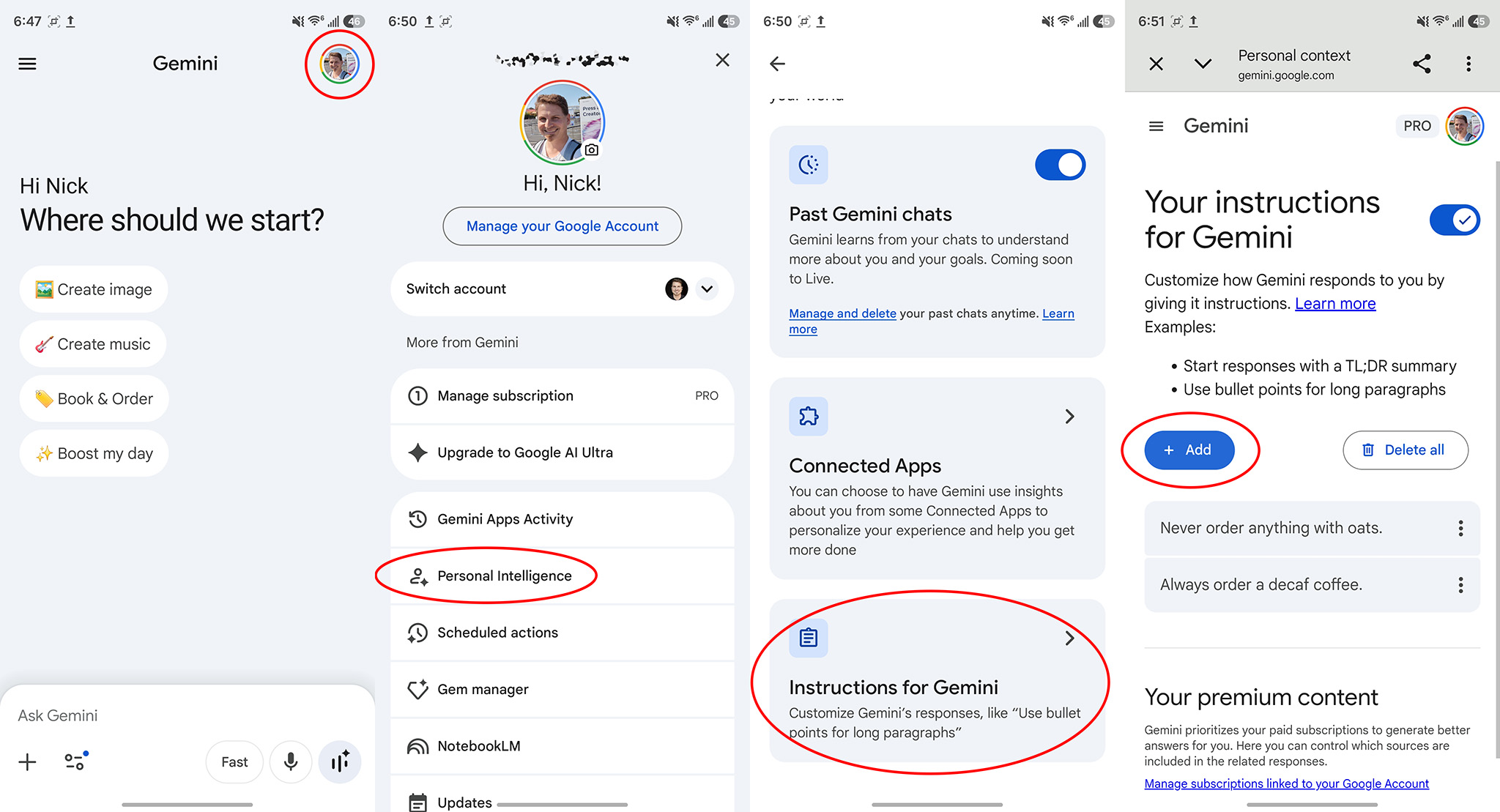 How to set default instructions for Gemini for automation