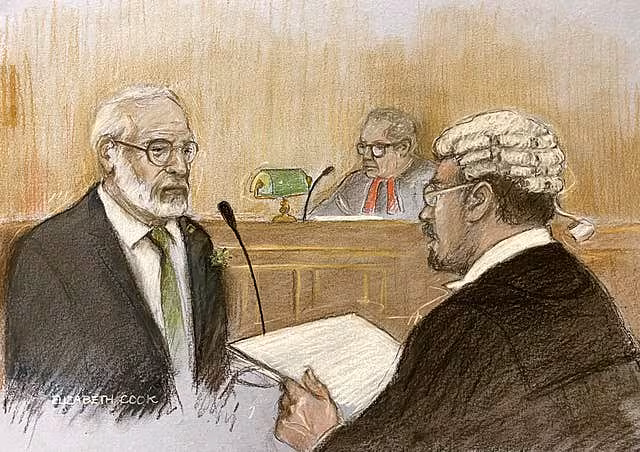 A court sketch of Gerry Adams giving evidence 