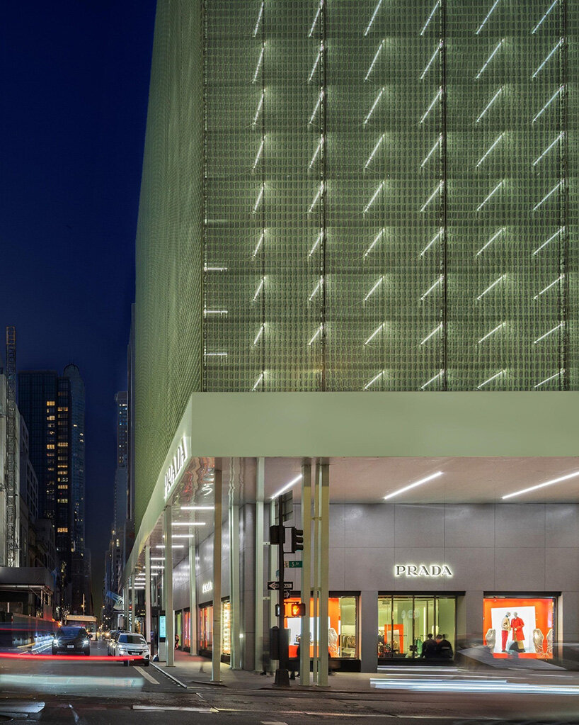 shimmering moiré facade of prada flagship in NYC rethinks the permanence of scaffolding - 5