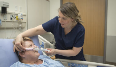Patient with CPAP machine (Continuous positive airway pressure therapy)