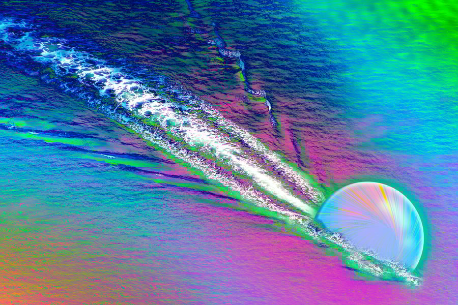 In this illustration a quark zooms through quark-gluon plasma, creating a wake in the plasma. Credit: Jose-Luis Olivares, MIT