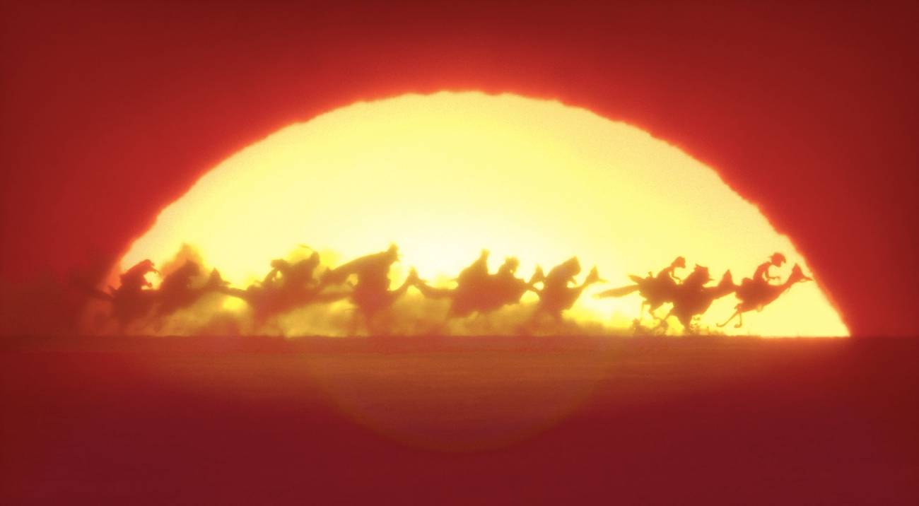 Rango and his posse ride roadrunners during sunset