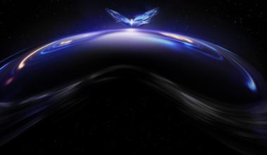 Project Swan prototype image showing gleaming headset visor on black background