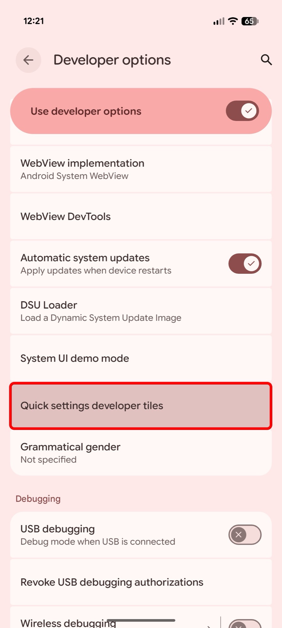 screenshot android 16 qpr3 quick settings developer options