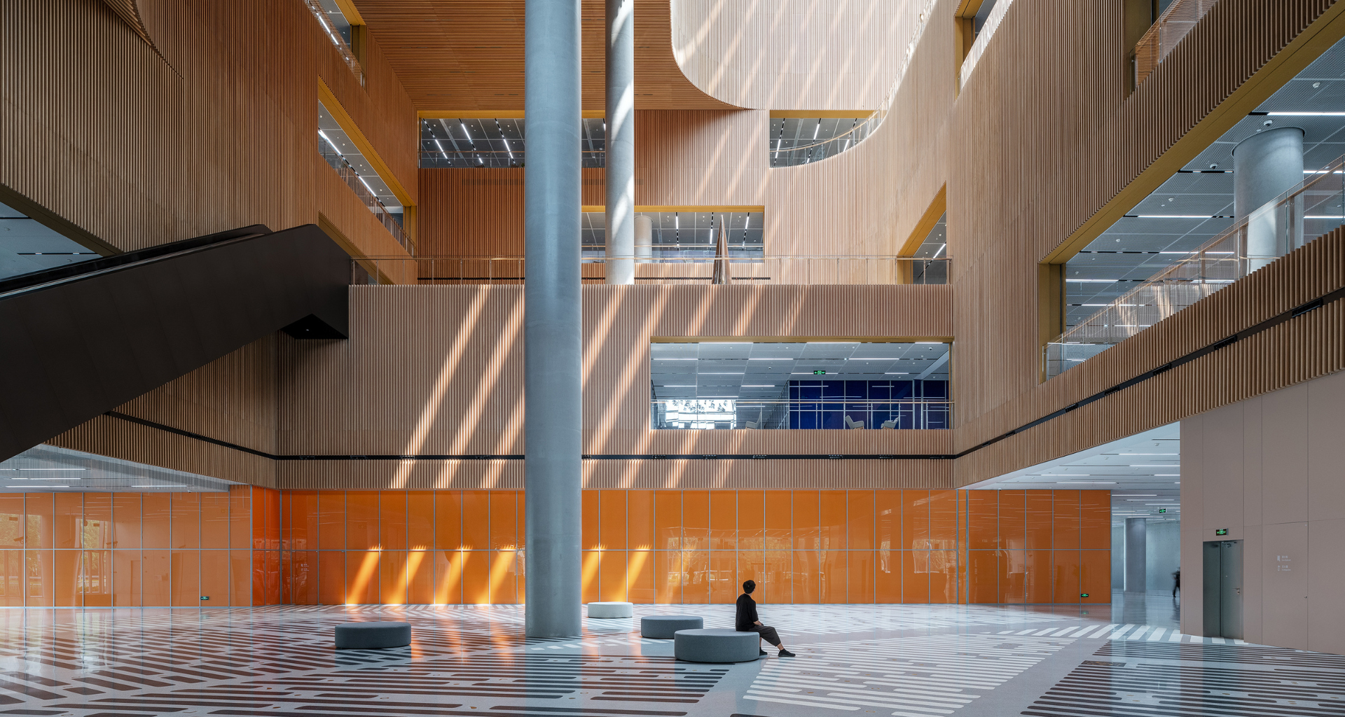 Interior with concrete pole in centre