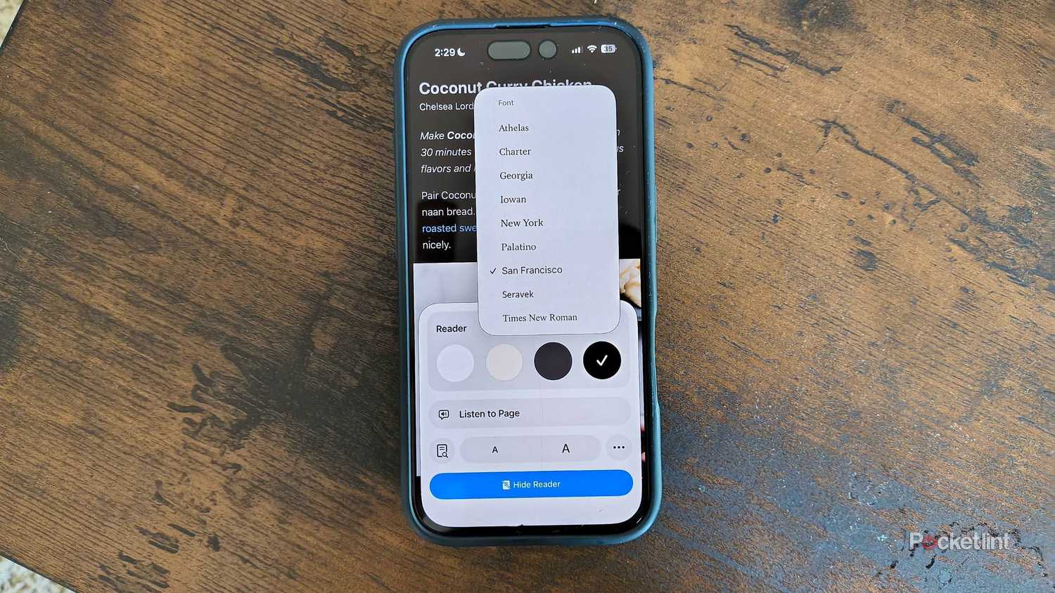 Reader settings in safari. 