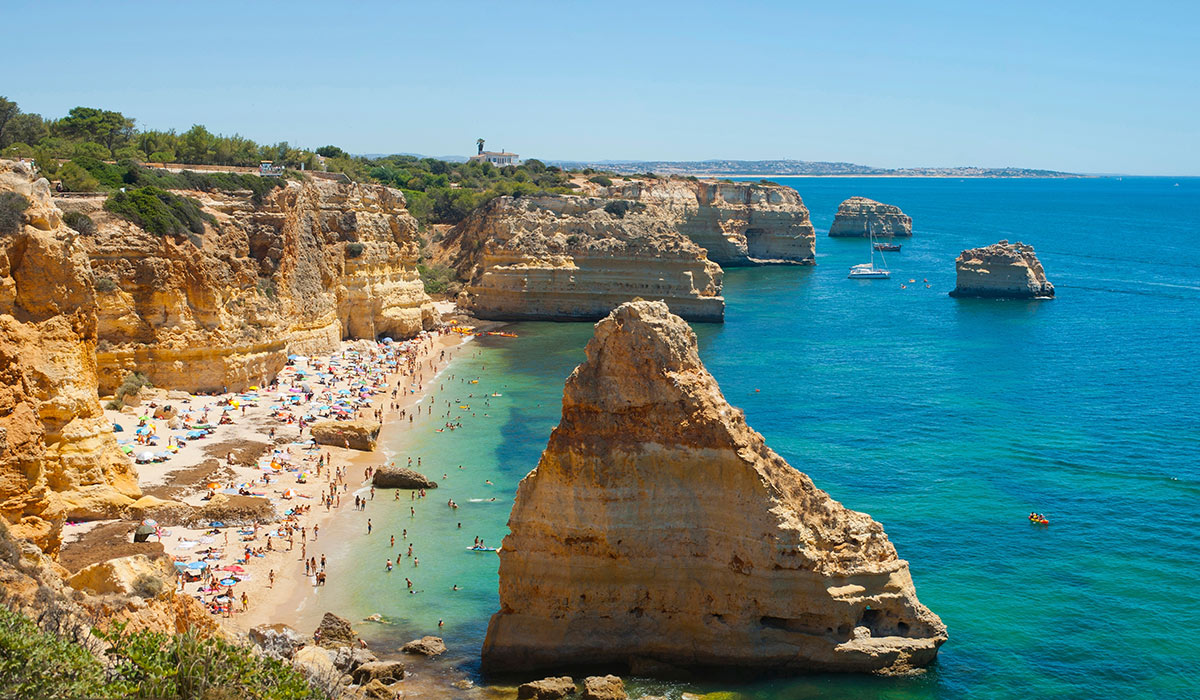 View of the Marina Beach (Praia da Marinha) in Lagoa, Faro District, Algarve. Pic: Shutterstock