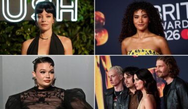 Clockwise from top left: Lily Allen, Olivia Dean, Wolf Alice and Lola Young. Pics: Jordan Strauss/Scott A Garfitt/Evan Agostini/Invision/AP