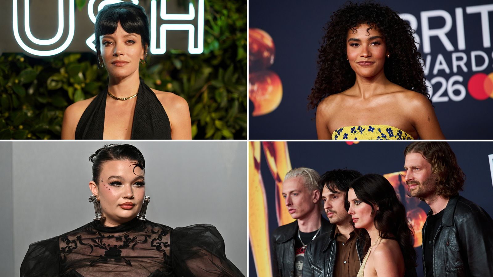 Clockwise from top left: Lily Allen, Olivia Dean, Wolf Alice and Lola Young. Pics: Jordan Strauss/Scott A Garfitt/Evan Agostini/Invision/AP