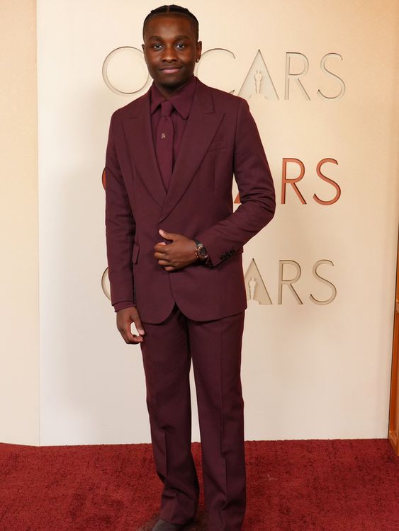 Sinners star Miles Caton in top-to-toe oxblood red. Pic: AP