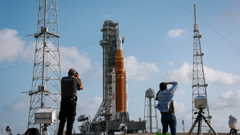 NASA's Space Launch System (SLS) rocket is set to blast off on Wednesday. Pic: Reuters