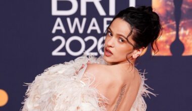 Rosalia in a feathered monochrome creation that shouldn't work - but really does. Pic: PA