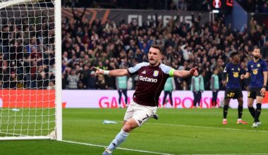 John McGinn celebrates after scoring for Aston Villa against Lille