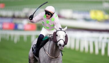 Paul Townend celebrates as Lossiemouth lifts the Champion Hurdle