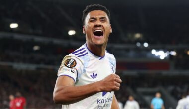 Ollie Watkins celebrates scoring against Lille