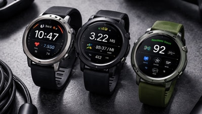 Three rugged smartwatches with fitness tracking features, displayed alongside workout essentials, highlighting durability, performance, and everyday usability for active lifestyles. (AI-generated)