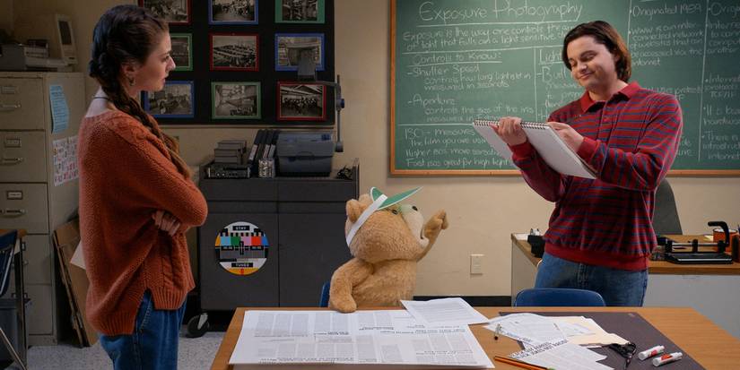 Ted, John, and Blaire make a fake newspaper in Ted season 2