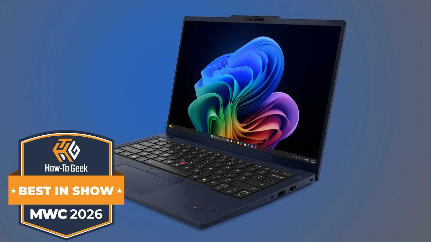 The Lenovo ThinkPad T14 G7 on a blue background.