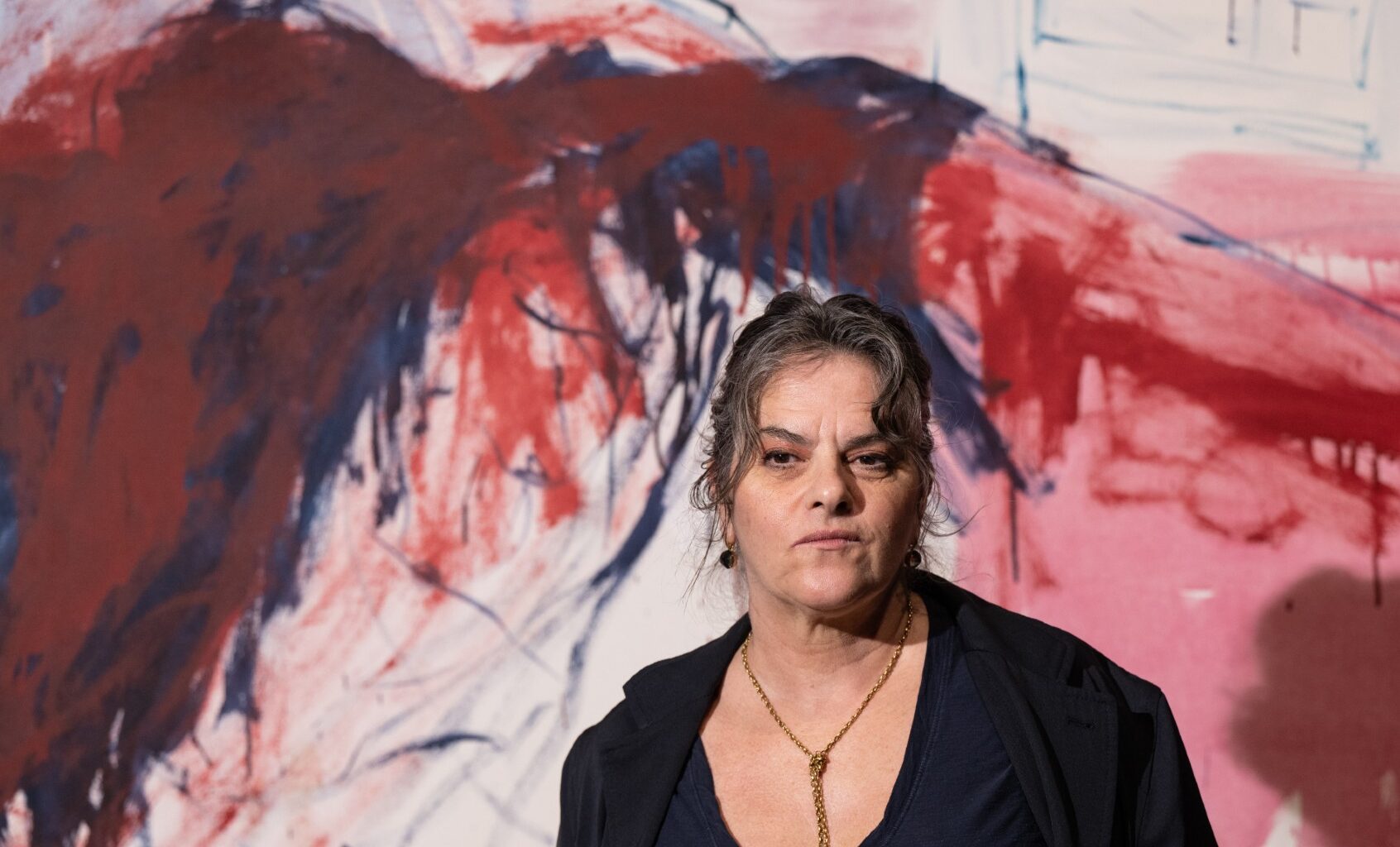 Tracey Emin pictured with "The End of Love" at the "Tracey Emin: A Second Life" exhibition at Tate Modern (Jeff Spicer/Getty Images)